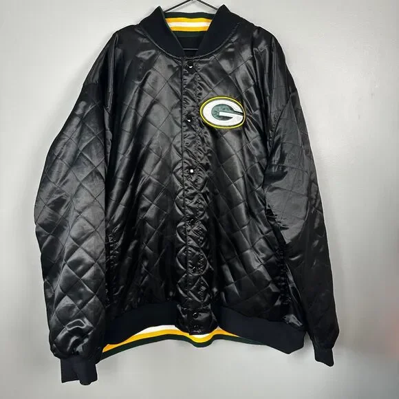 G-III Apparel NFL Green Bay Packer Black Reversible Men Wool Polyester Coat 6X